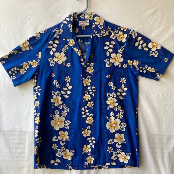 Vtg Pacific Legend Classic Hibiscus Aloha Hawaiian Shirt Navy Blue Size M Mens - Picture 3 of 14